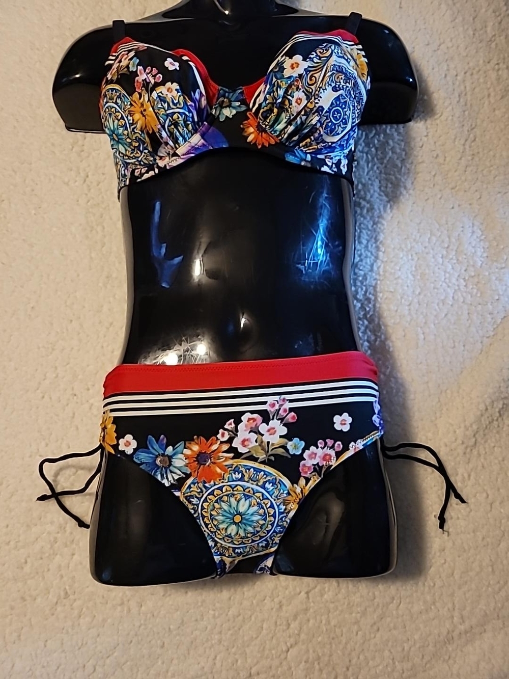 Fantasie Black Floral Underwire Bikini with Red Trim - Picture 2 of 9